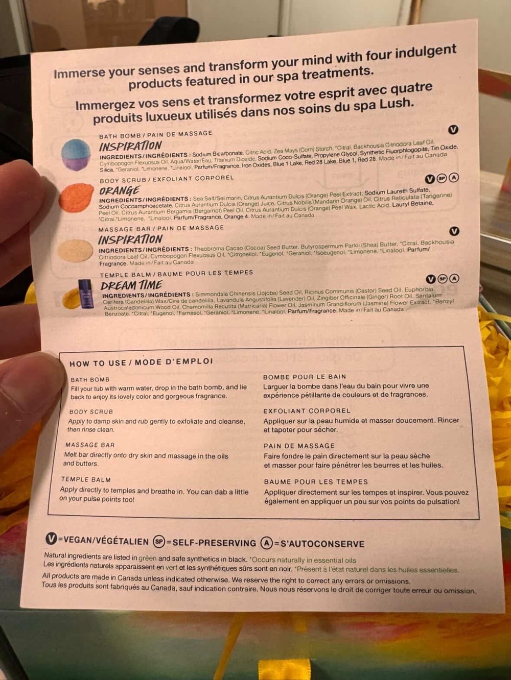 Lush Spa Products Info Sheet / Pink